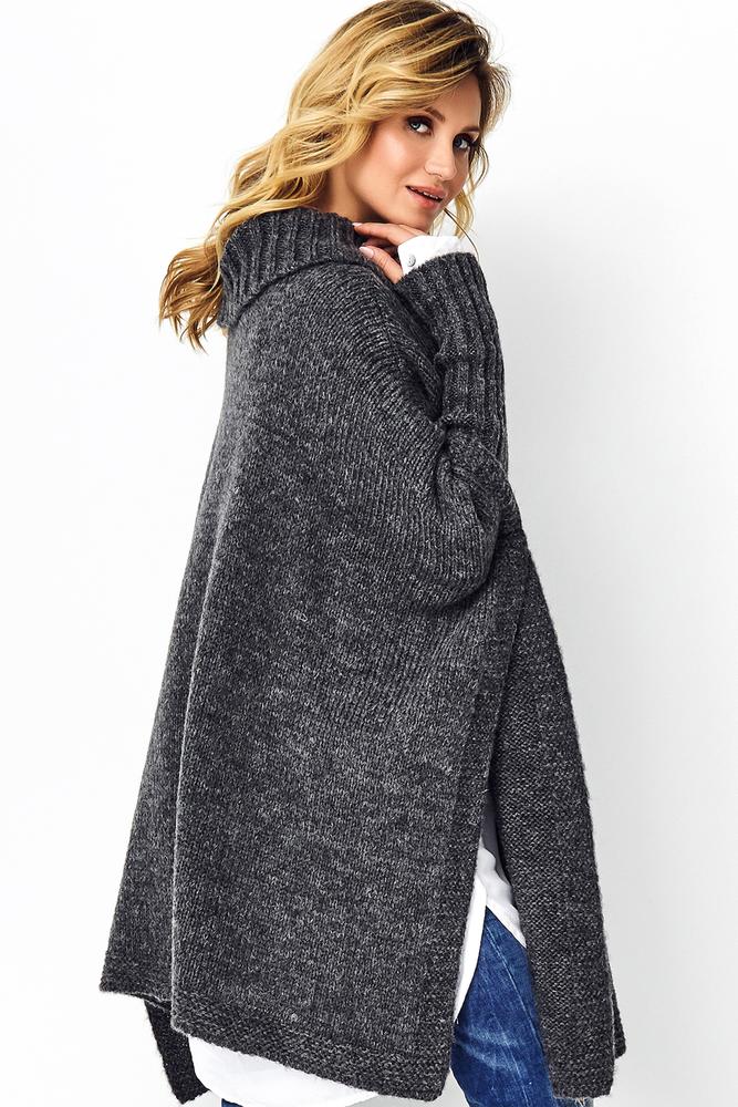 MAKADAMIA SWETER PONCHO BEŻOWY MELANŻ S91