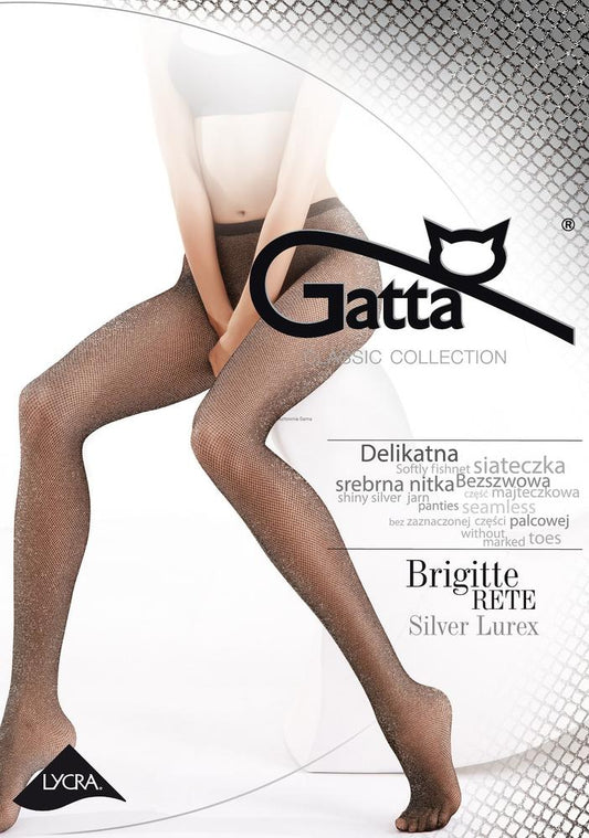 GATTA RAJSTOPY DAMSKIE TYPU KABARETKI - BRIGITTE RETE 02 SILVER LUREX