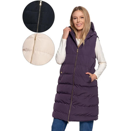 MORAJ KAMIZELKA DAMSKA PUCHOWA DŁUGA Z KAPTUREM BEZRĘKAWNIK ODW5500-002