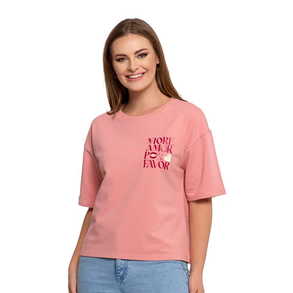 MORAJ T-SHIRT DAMSKI O LUŹNYM KROJU Z NAPISAMI BD2400-013