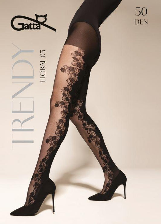 GATTA FLORAL - 03 RAJSTOPY DAMSKIE WZORZYSTE 50 DEN 000.56V - TRENDY AW26/27