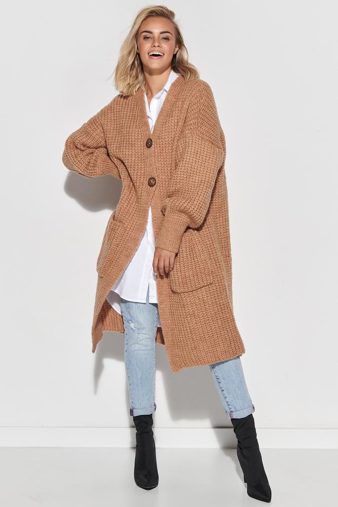 MAKADAMIA SWETER KARDIGAN Z KIESZENIAMI I GUZIKAMI CAMEL S101