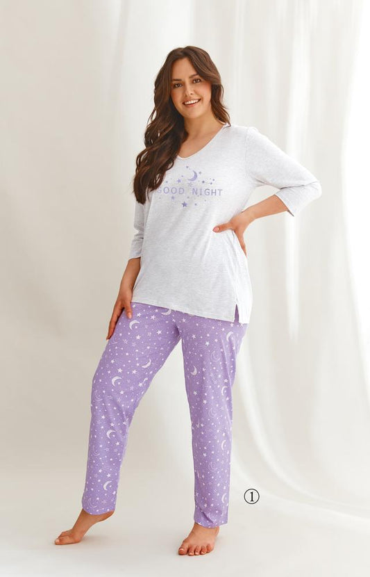 TARO 2602 PIŻAMA DAMSKA DŁUGA ISABEL 2XL-3XL AW2021
